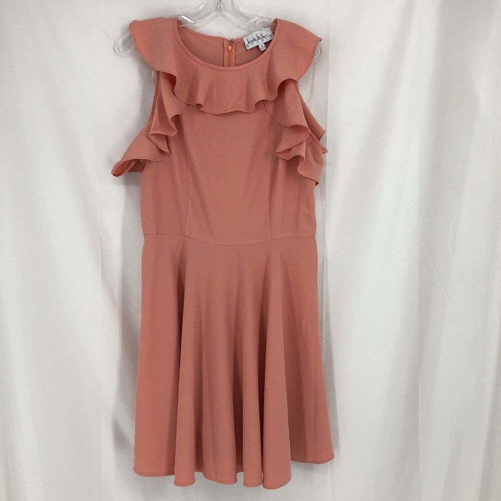 Nicole Miller Womens Ruffle Fit Flare Peach Dress, 16